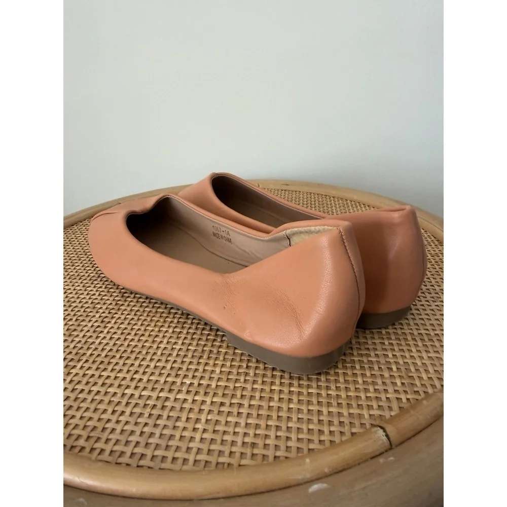 Brand New Korean Designed Tan Ballet Style Flats With Sleek Square Toe Design